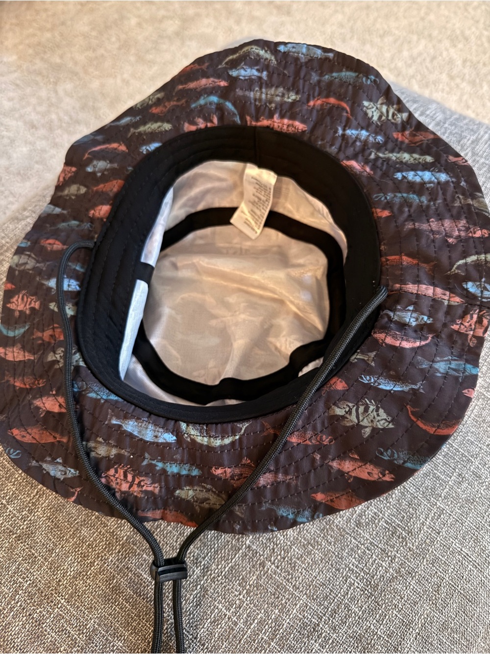 Kavu Fish Stamp Bucket Hat in Black with Teal and Pink Fish - Picture 6 of 8